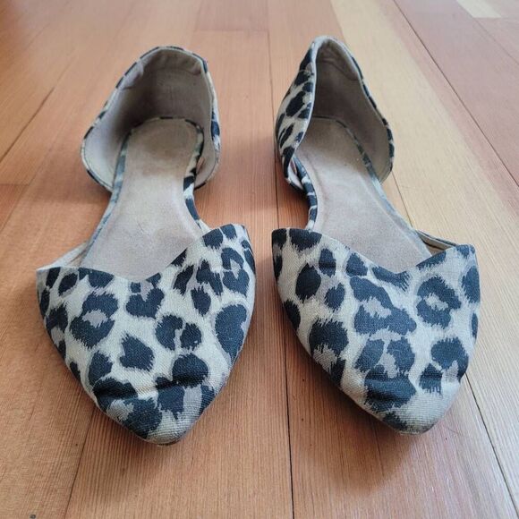 Old Navy pointed toe leopard print d'orsay flats preppy neutral office workwear - Picture 2 of 10